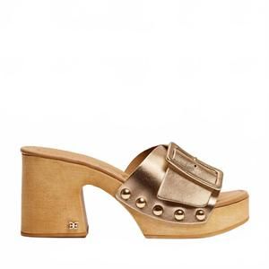 NEW SAM EDELMAN women's marcia leather slip on block heeled sandals in jute